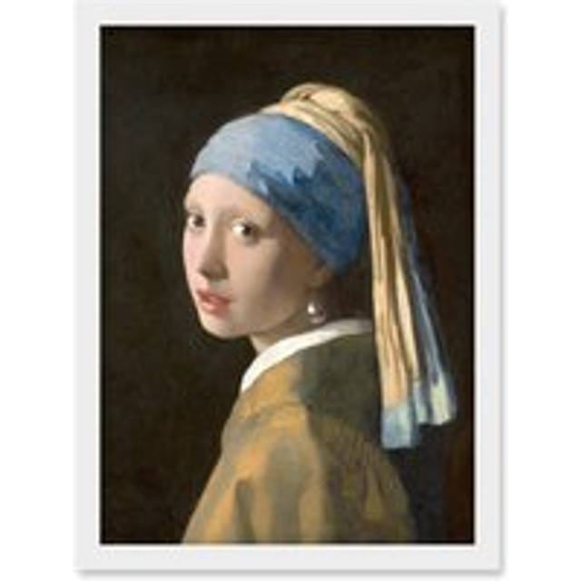 Johannes Vermeer Girl with a Pearl Earring Reproduction Painting Artwork Framed Wall Art Print A4 - White - One Size
