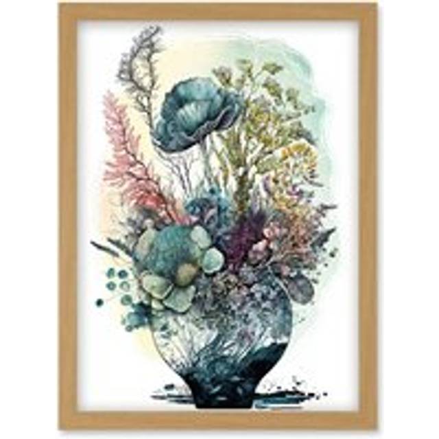 Spring Wildflowers Growing in a Glass Flower Pot Artwork Framed Wall Art Print A4 - Tan - One Size