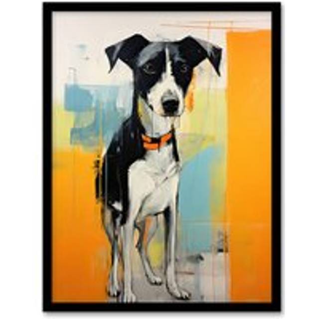 Wall Art Print My Best Friend Cute Black and White Dog Oil Painting Bright Contemporary Pet Portrait Artwork Framed - Multi - A4