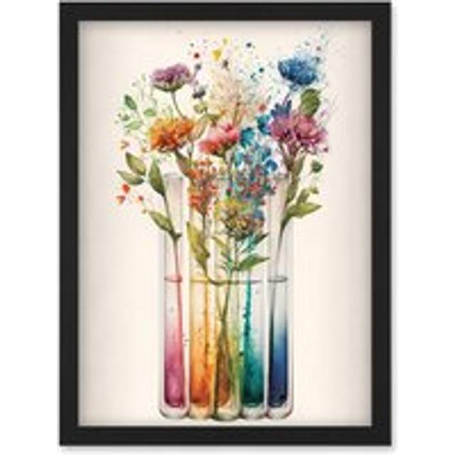 Wildflower Glass Test Tubes Rainbow Colour Water Artwork Framed Wall Art Print A4 - Black - One Size