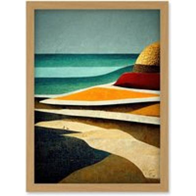 Abstract Modern Beach Ocean Coastal Africa Artwork Framed Wall Art Print A4 - Tan - One Size
