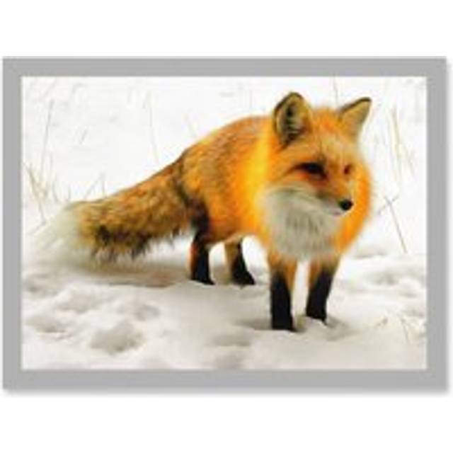 Red Fox In Winter Snow A4 Artwork Framed Wall Art Print - Grey - One Size