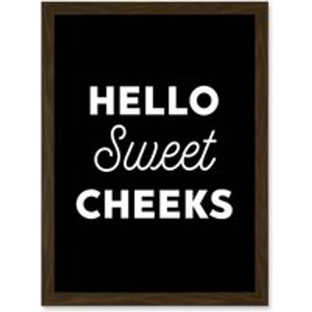 Funny Toilet Decor Bathroom Wall Art Hello Sweet Cheeks Cheeky Sign Artwork Framed Wall Art Print A4 - Brown - One Size