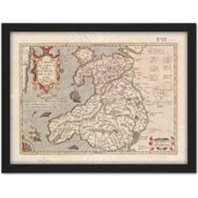 Wall Art Print Hondius 1633 Welsh Latin Early Map Wales Cymru Large Framed Wall Décor Art - Tan - W18 inch x H24 inch