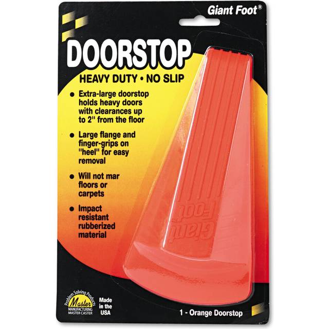 Master Caster 00965 Giant Foot Doorstop  No-Slip Rubber Wedge  3-1/2w x 6-3/4d x 2h  Safety Orange