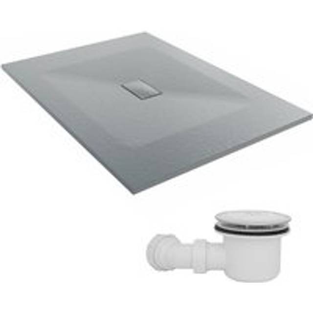 NRG - 1400 x 1000mm smc Anthracite Rectangle Slate Effect Bathroom Shower Tray & Fluidmaster Fast Flow Waste Trap