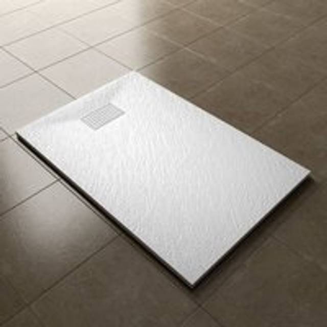 1200x800mm Slip-Resistance Shower Tray White Slate Effect Square Shower Enclosure Base with Waste Trap and Stainless Steel Drain Cover a - Elegant