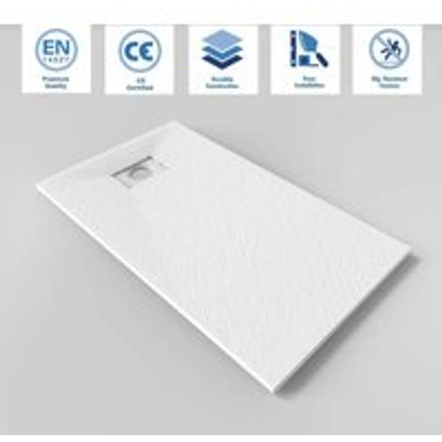 1200 x 700mm Slip-Resistance Shower Base Slate Effect Square Shower Enclosure Tray with Waste and Resin Cover Grate - Elegant