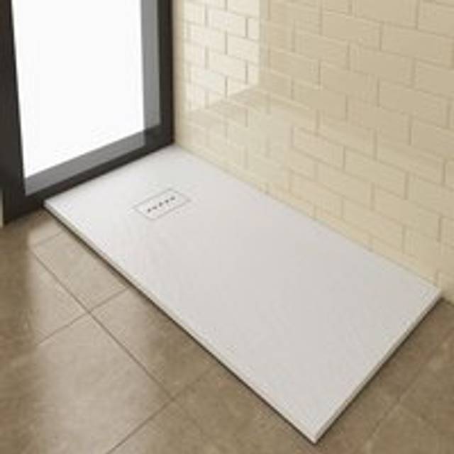 White Slate Effect Shower Tray 1400x700mm Square Shower Enclosure Base with Waste Trap and Drain Cover - Elegant