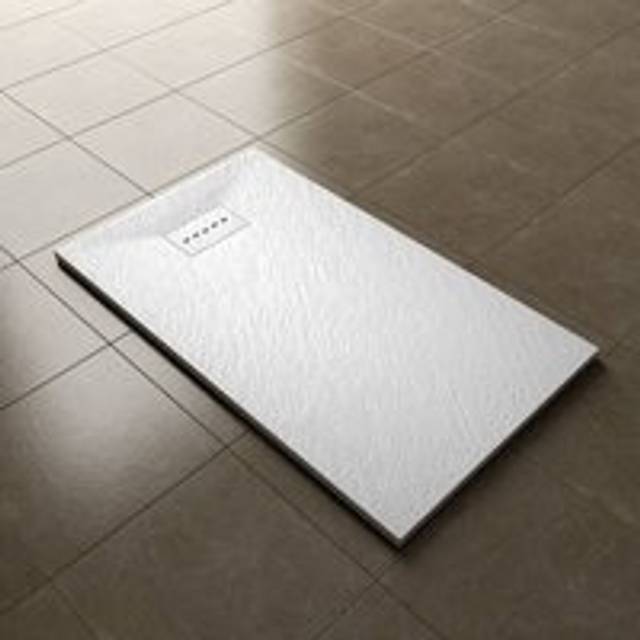 1200x700mm Slip-Resistance Shower Tray White Slate Effect Square Shower Enclosure Base with Waste Trap and Drain Cover - Elegant