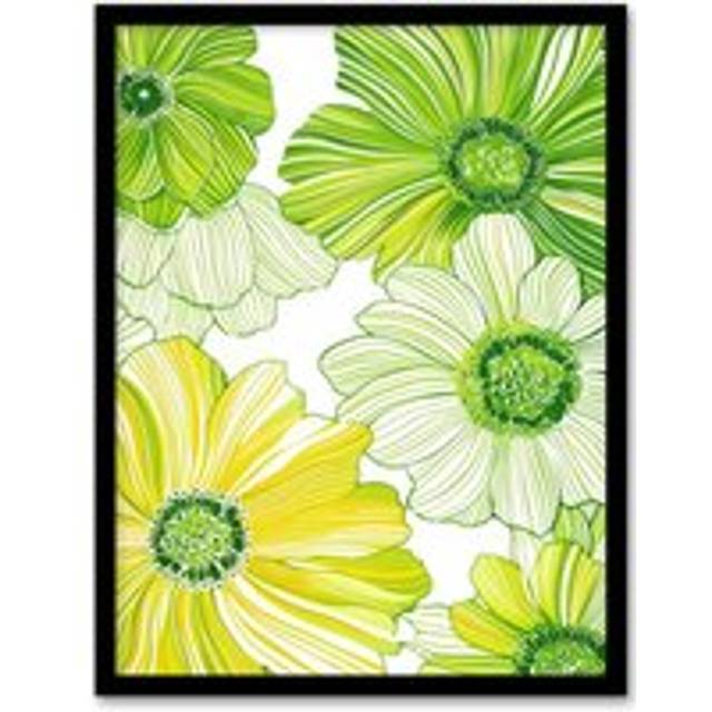 Wall Art Print Lime Green Spring Flower Blooms Floral Design Art Framed Poster - Black - W12 inch x H16 inch