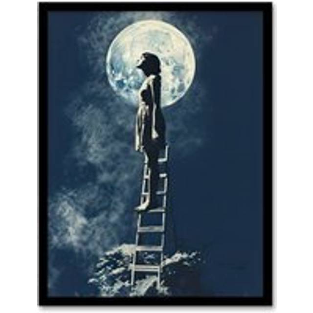 Wall Art Print Reach for the Moon and Stars Blue Painting Framed Picture - W12 inch x H16 inch