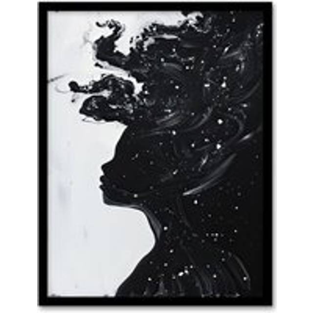 Woman in Stars Abstract Portrait Black and White Framed Art Print - W12 inch x H16 inch