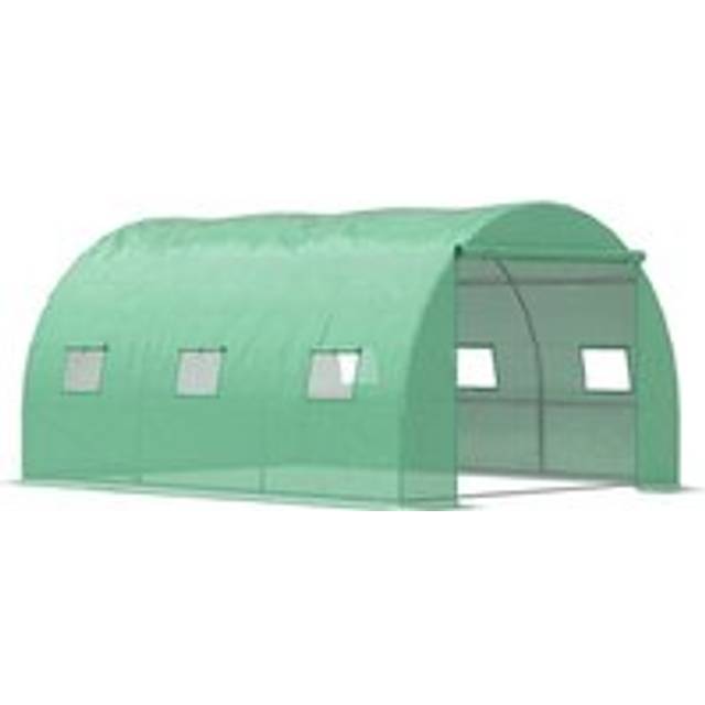 Outsunny Walk-In Tunnel Greenhouse With Pe Cover Zipper Door & Roll Up Window Green