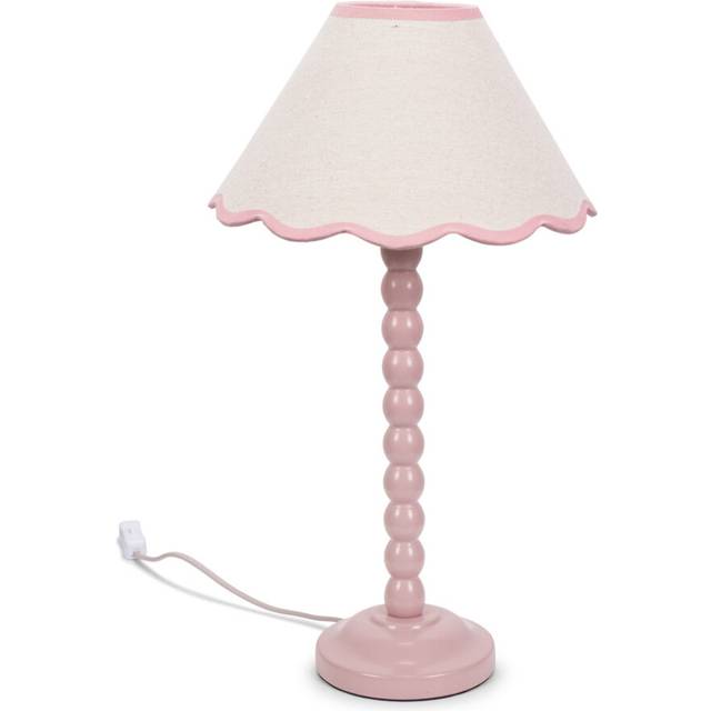 ValueLights Bobbins Rose Pink Table Lamp Pink Scallop Shade & Bulb