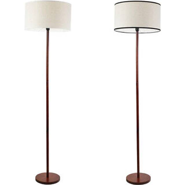 ValueLights Heather Dark Wood Floor Lamp with Natural White Trim Shade