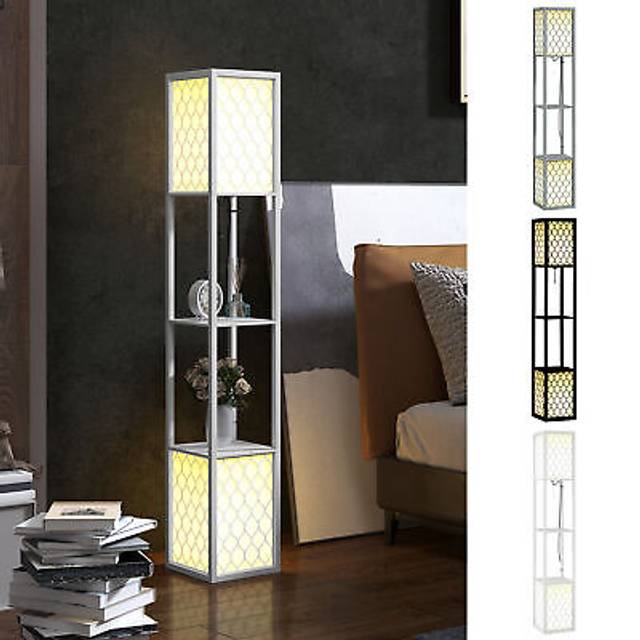 Homcom Floor Lamp With Shelves, Dual Light, Modern Tall Standing Lamps, With Pull Chain Switch (bulb Not Included), Light Grey