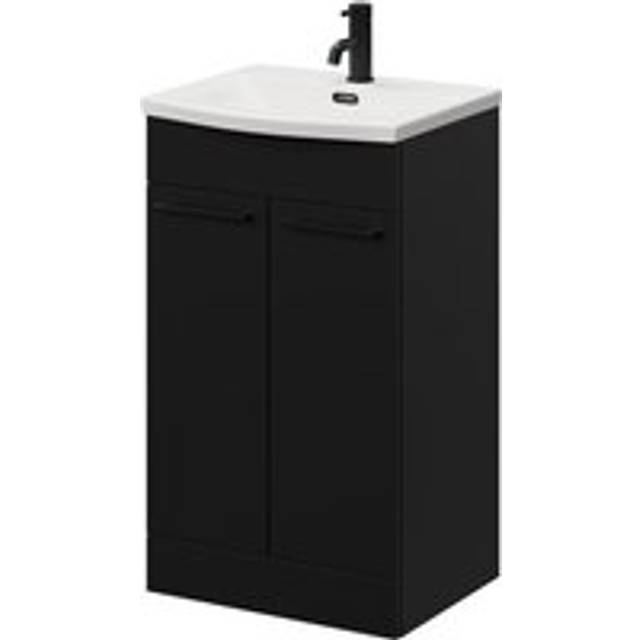 Napoli Floor Standing Vanity Unit with 1 Tap Hole Curved Basin and 2 Doors with Handles | Matt Black | MDF | 500mm