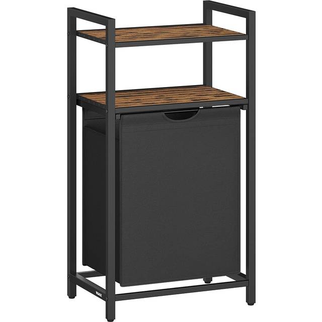 VASAGLE Laundry Basket, Laundry Hamper With A Pull-Out And Removable Laundry Bag, 2 Shelves, 65 L Capacity Per Bag, For Laundry Room, Rustic Brown And Black