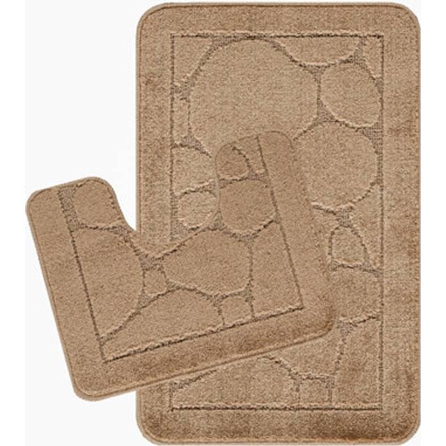 Livabliss OLIVE 2-Piece Machine Washable Non-Slip Brown Bathroom Rug Set (80 x 50 cm), Brown