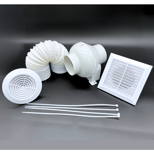 Inline 4" 100mm centrifugal bathroom loft mounted extractor fan kit