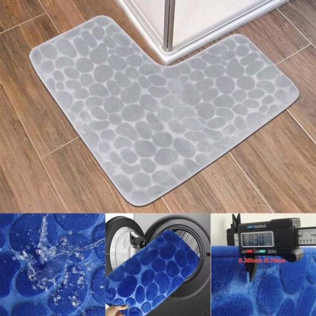 Supersoft absorbent cobblestone toilet mat corner shower mat l-shaped bath mat