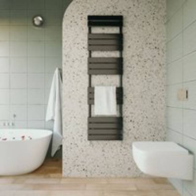 Sky Bathroom - Black Flat Panel Heated Towel Rail Bathroom Radiator 1600x450mm