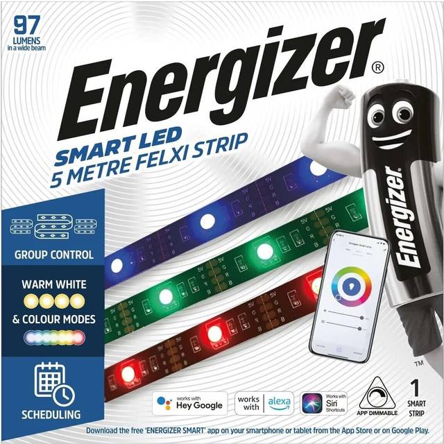 Energizer 5m 5w IP65 3000k RGB WIFI Smart LED Strip (13A 3 Pin Plug Inc)