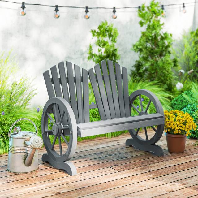 Outsunny 2 Seater Garden Bench w/ Wheel-Shaped Armrests Grey | TJ Hughes