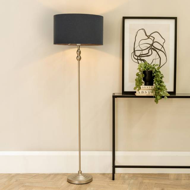 Maggie Brushed Chrome Silver Floor Lamp with Fabric Lamp Shade - Black - One Size
