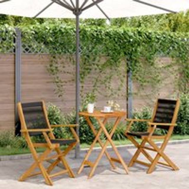 3 Piece Bistro Set Black Polypropylene and Solid Wood - One Size