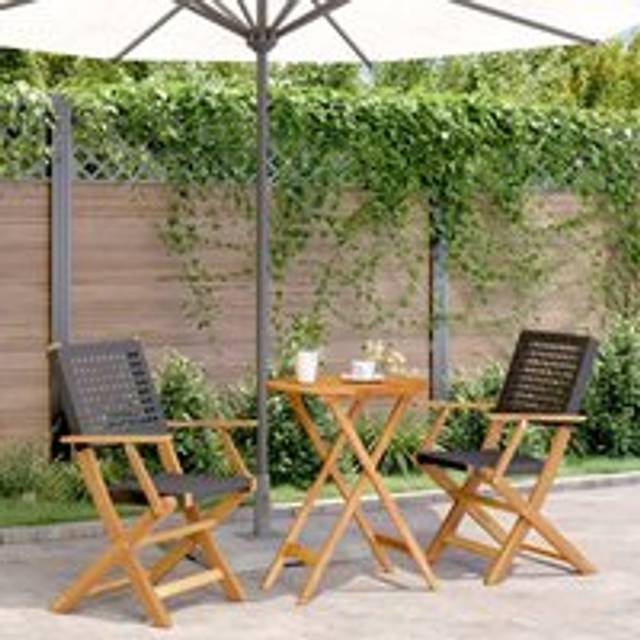 3 Piece Bistro Set Black Poly Rattan and Solid Wood - One Size