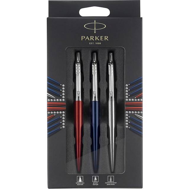 Parker Jotter London Trio Discovery Pack, Red Kensington Gel Pen, Royal Blue Ballpoint Pen and Stainless Steel Mechanical Pencil