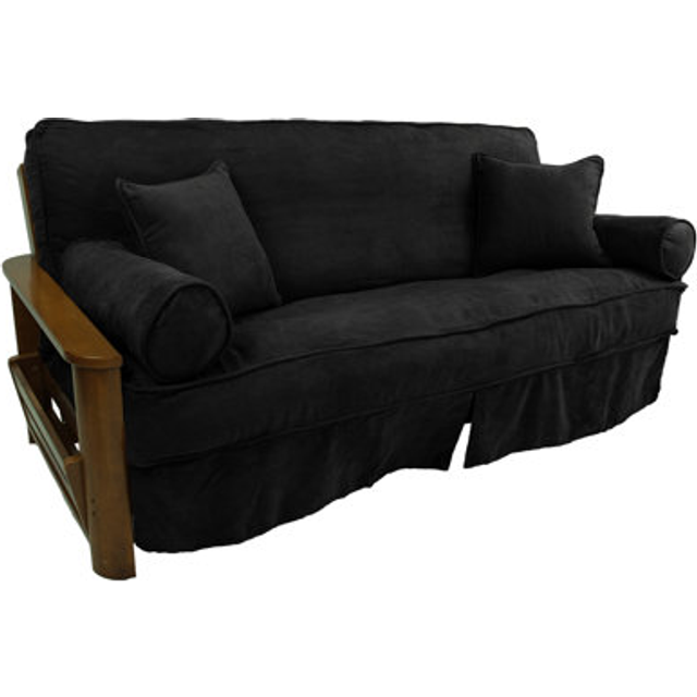 Blazing Needles Solid Microsuede Double Corded 8 to 9 Futon Slipcover Set with 4 Throw Pillows (Set of 5), Full, Black