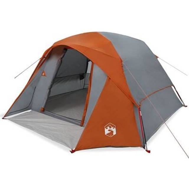 vidaXL Camping Tent Cabin 4-Person Grey and Orange Waterproof