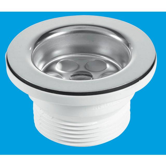 McAlpine BSW9P Centre Pin Bath Waste: 70mm Stainless Steel Flange: Black PVC Plug