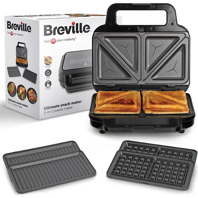 Breville 3-in-1 Sandwich Toaster Ultimate Snack Maker, Black/Silver