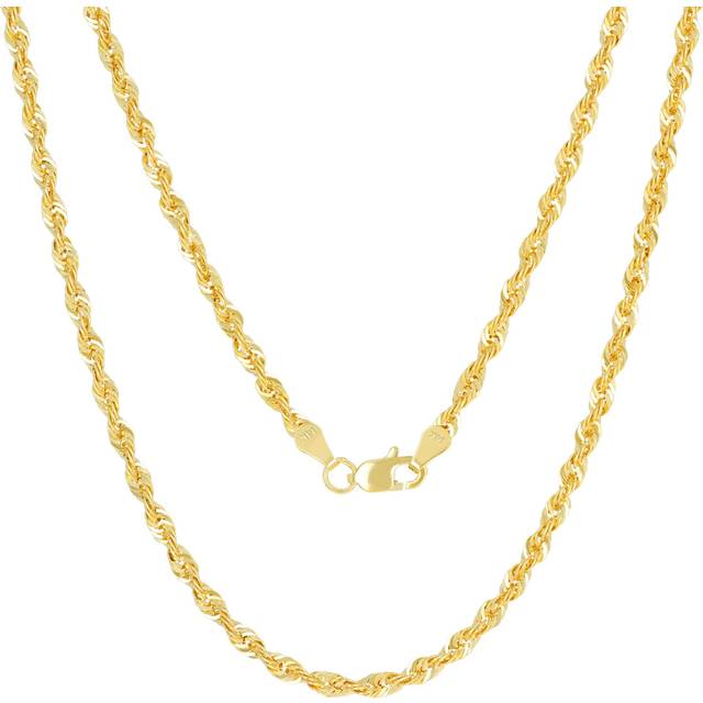 14k Yellow Gold 3mm Rope Chain Laser Diamond Cut Necklace Mens Womens 16- 30
