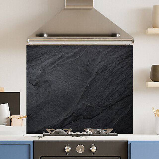 Premium 90cm x 75cm 6mm Black Concrete Glass Kitchen Splashback Various Sizes Toughened - 90 cm - Multi - One Size