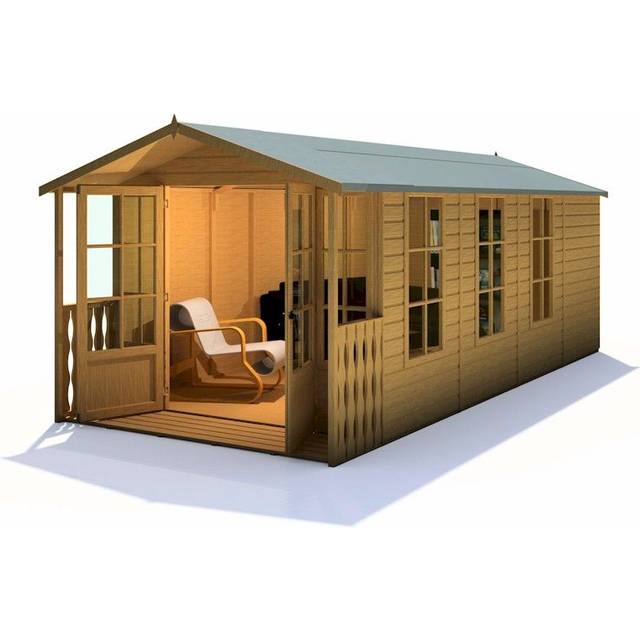 Shire Delmora 8 ft x 18 ft Summerhouse With Veranda, Brown