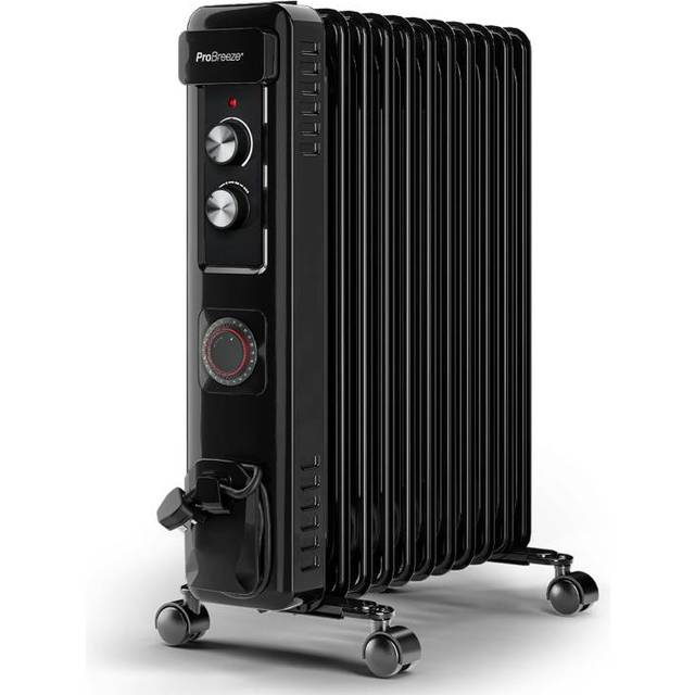 2500W 11 Fins Oil Filled Radiator Heater with Thermostat Control - Black