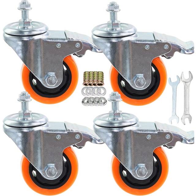 Heavy Duty Stem Caster Wheels M10-1.5X25mm Dual Locking No Noise PVC Threaded Stem Caster Wheels Pack of 4 for Workbench  Dolly  Furniture (3 Inch  Re