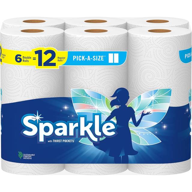 Sparkle Pick-A-Size Paper Towels  6 Double Rolls = 12 Regular Rolls  Everyday Value Paper Towel With Full And Half Sheets