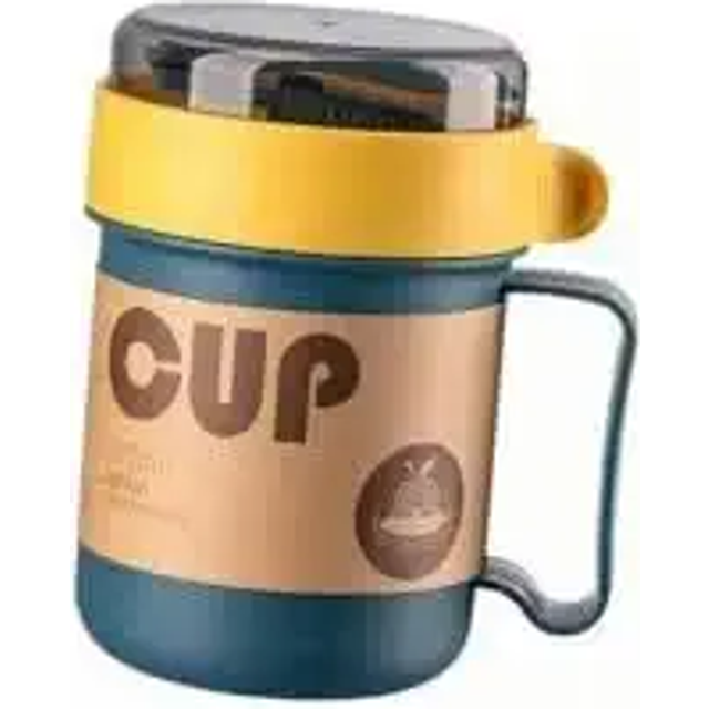(a-Blue) Portable Multifunction Breakfast Cup Oatmeal Cup Cereal Nut Yogurt Mug Snack Cup Microwave with Lid Spoon Soup Cup for Kids Gift