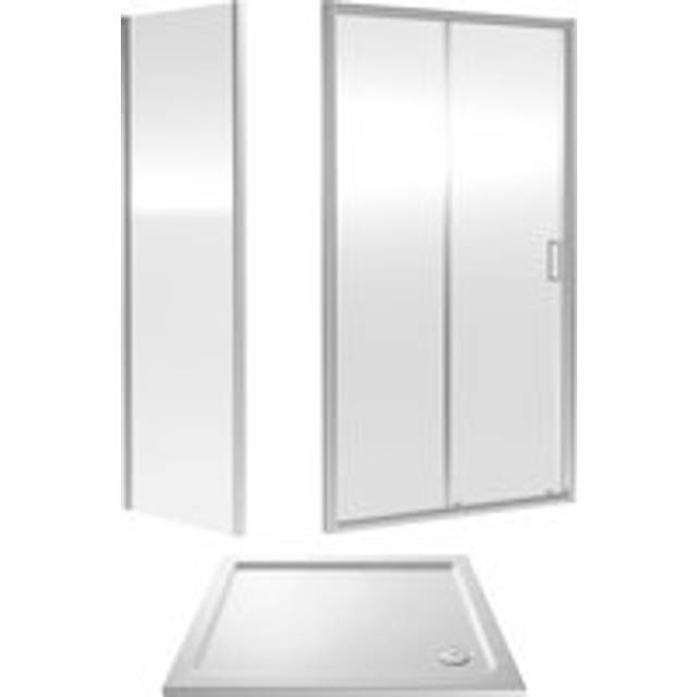 6mm Toughened Safety Glass Sliding Shower Door, Side Panel and Shower Tray - 1000 x 800 x 1900mm - Chrome Frame - White Tray