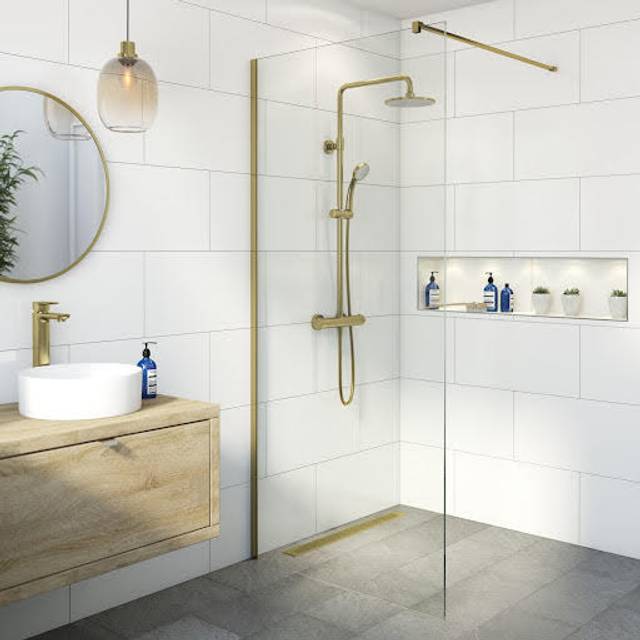 Diamond Wet Room Shower Screen 1000mm - 8mm Brushed Brass