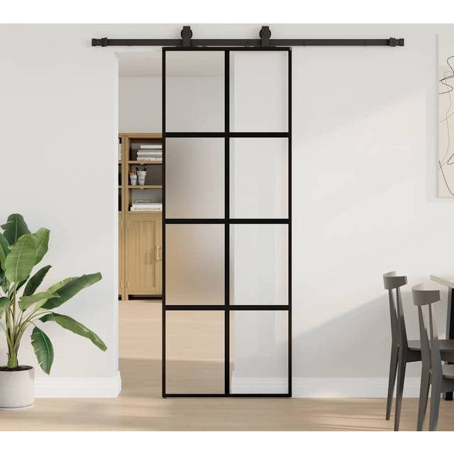 vidaXL Sliding Door with Hardware Set Black 76x205 cm Tempered Glass