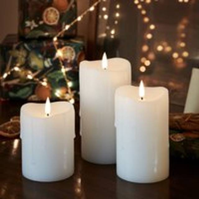 TruGlow® White Dripping Wax LED Pillar Candle Trio with Remote Control - Warm White