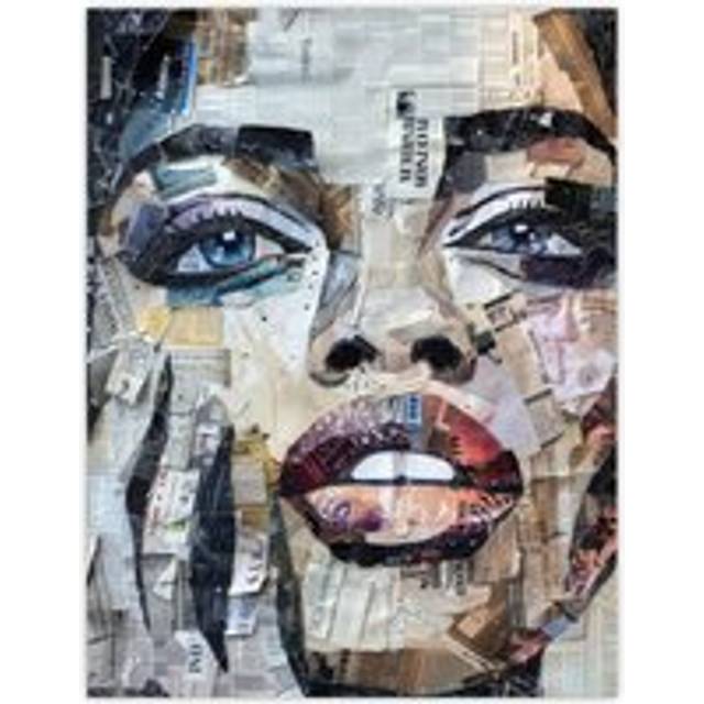 Wall Art Print Woman Face Newspaper Collage Portrait Poster - Grey - W18 inch x H24 inch