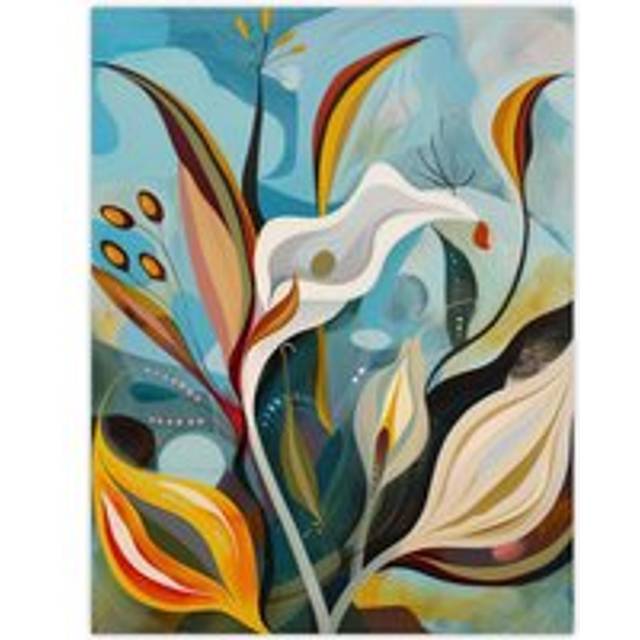 Abstract Lily Flowers in Bloom Colourful Spring Wall Art Print - Multi - W12 inch x H16 inch